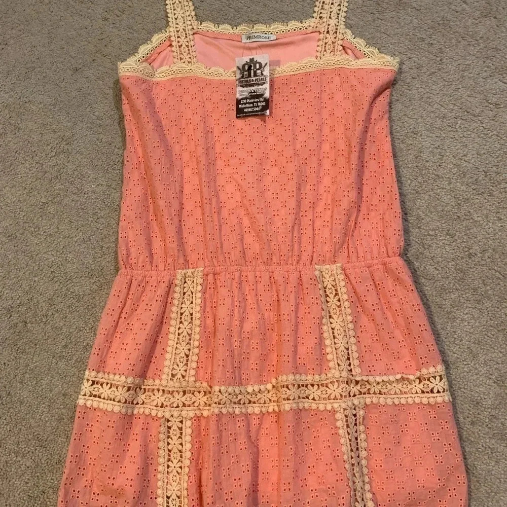 Boho Coral and Cream Eyelet Mini Sundress size S - Picture 3 of 8